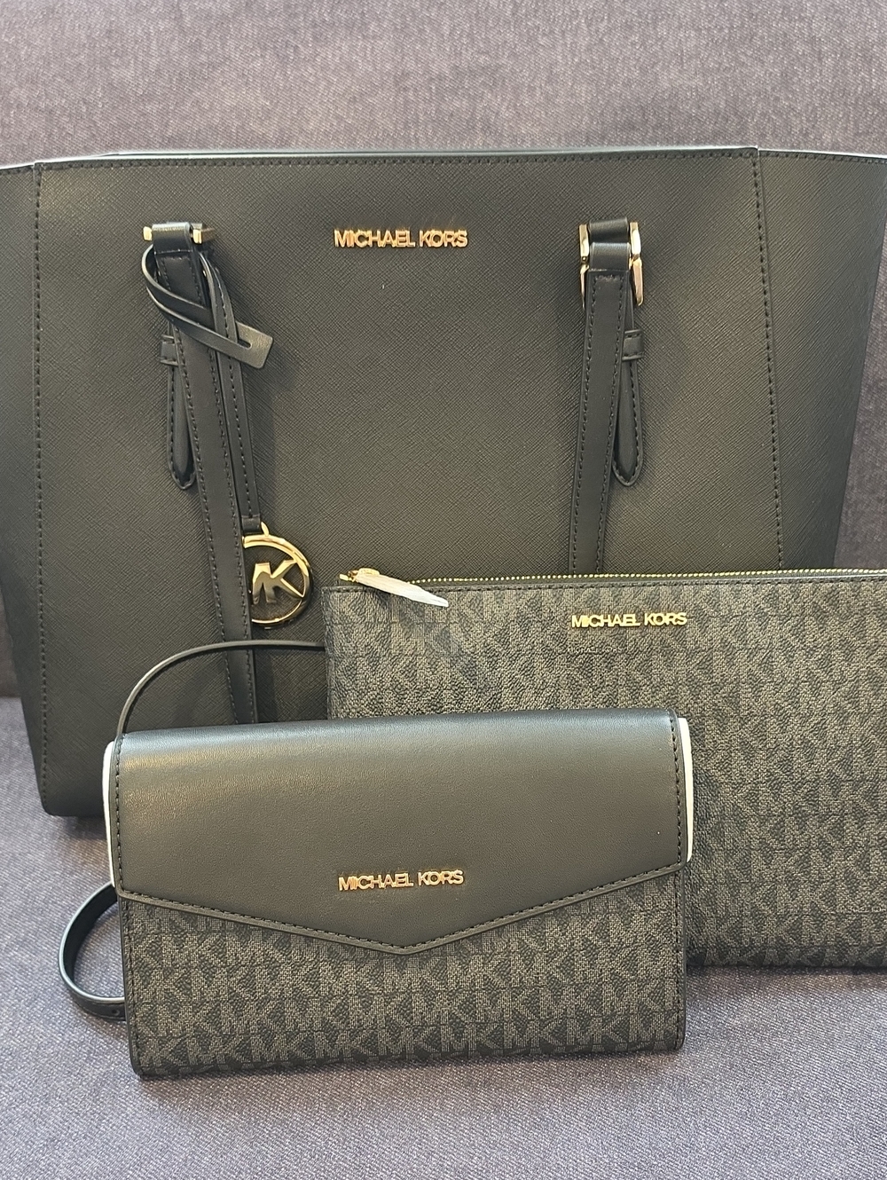Michael Kors Maisle Black/Signature 3 In One Tote Bag. NEW.